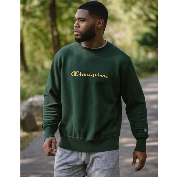 VTG Champion Reverse Weave Sweatshirt Mens Sz XL Crewneck Green Gold Embroidered - Picture 1 of 12